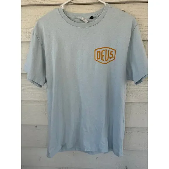 Deus Ex Machina Graphic Tee Light Blue Moto T-Shirt Size L - Picture 2 of 6